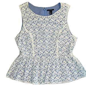 Ladies Blue and White Lace Peplum Top